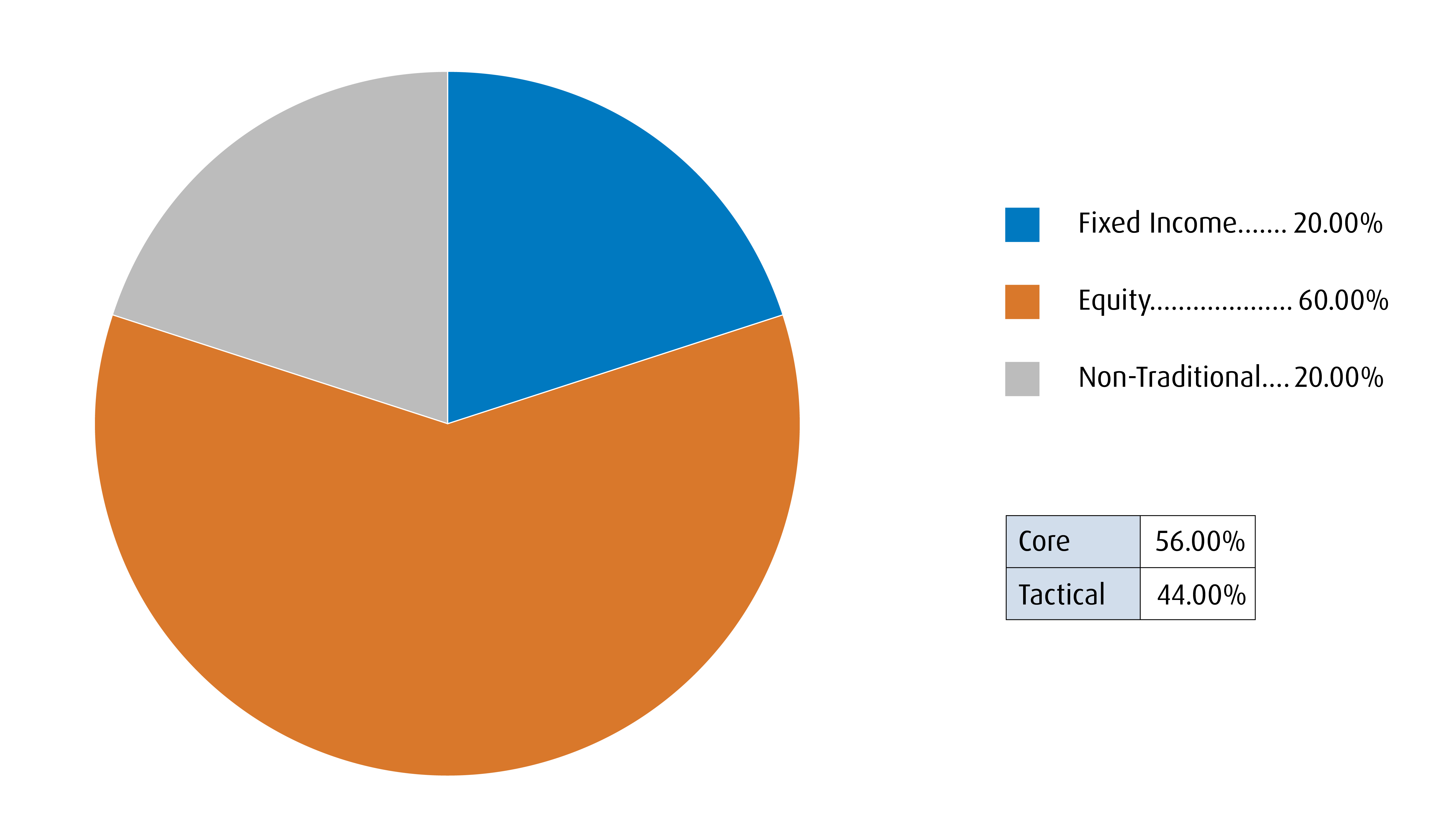 A pie chart shows the asset class breakdown as follows, Fixed Income 20%, Equity 60% and Non-Traditional 20%